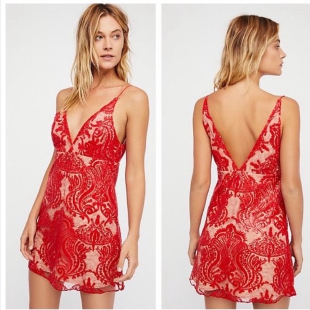 Free People night shimmers dress red